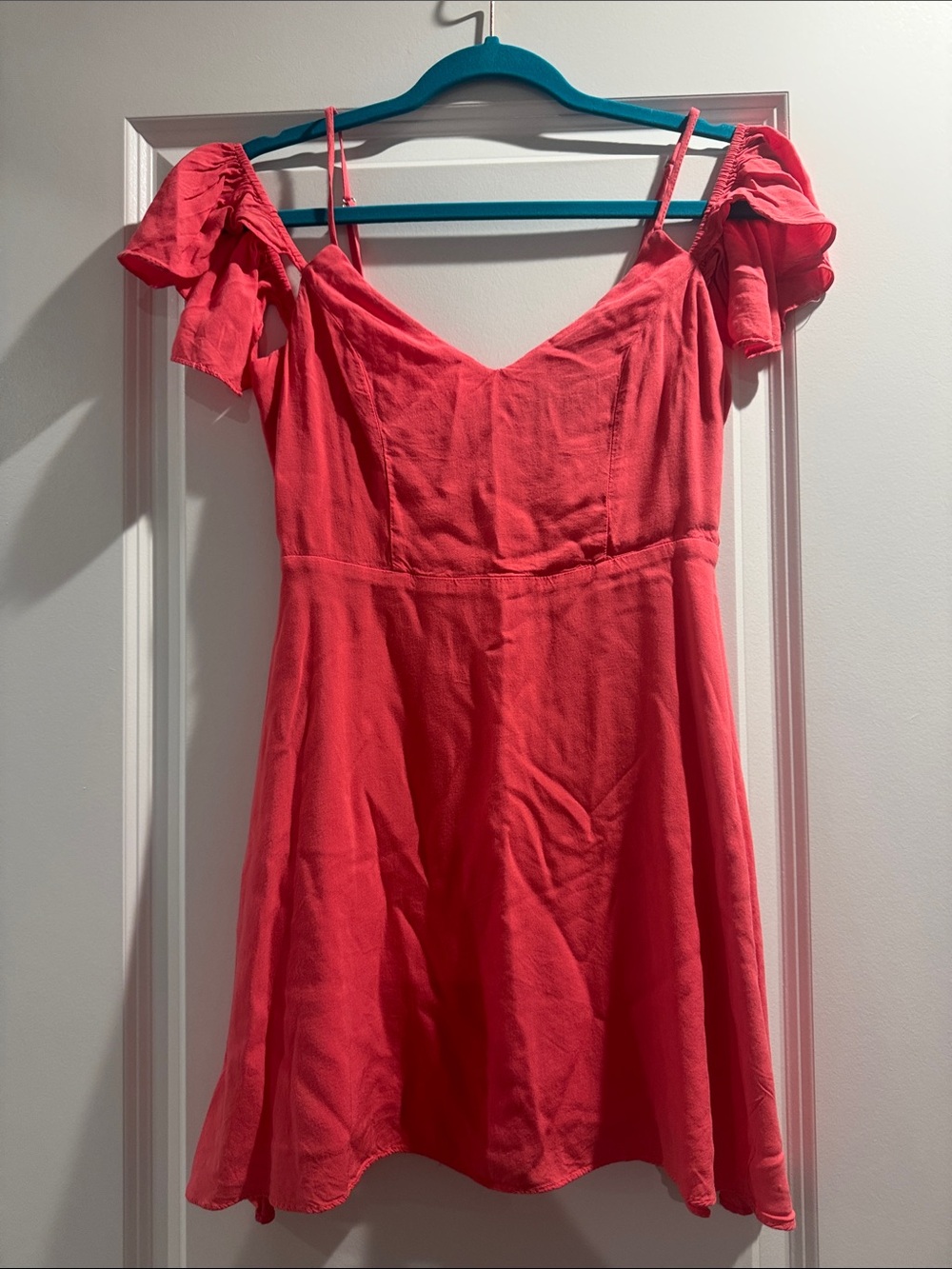 Lulu's Coral Pink Off-Shoulder Mini Dress